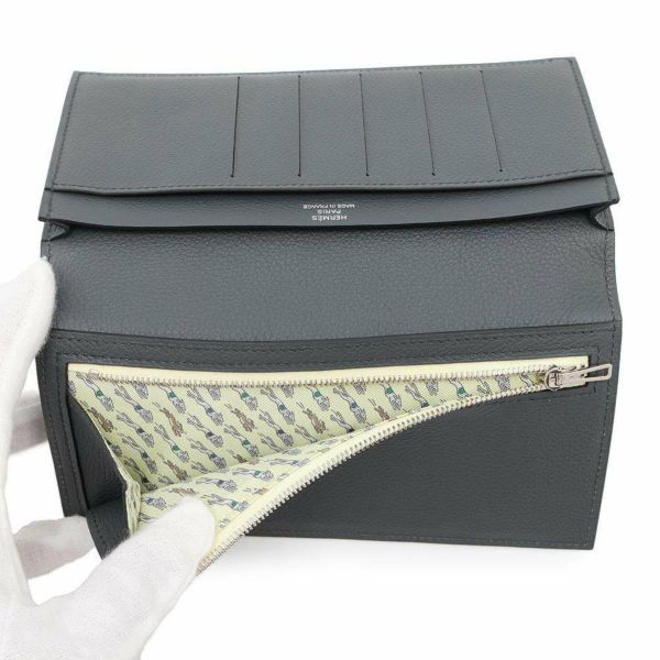 エルメス 二つ折り長財布 シチズンツイル ロング グリミスティ/シルバー金具 エバーカラー W刻印 財布