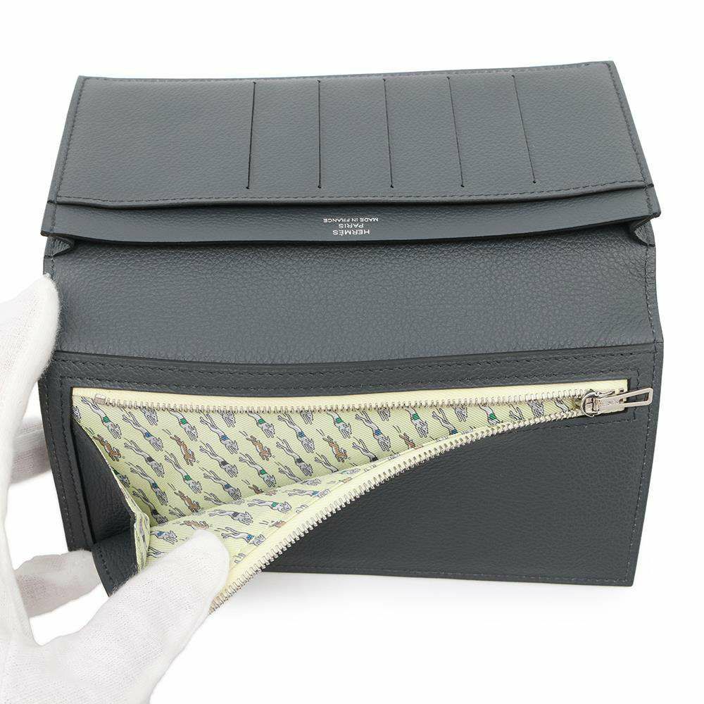 エルメス 二つ折り長財布 シチズンツイル ロング グリミスティ/シルバー金具 エバーカラー W刻印 財布