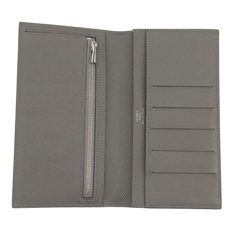エルメス 二つ折り長財布 シチズンツイル ロング シルクイン グリメイヤー/シルバー金具 エプソン U刻印 メンズ 財布