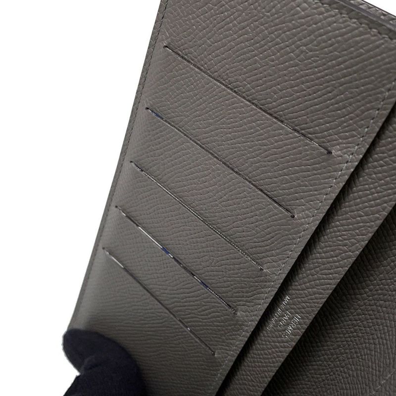 エルメス 二つ折り長財布 シチズンツイル ロング シルクイン グリメイヤー/シルバー金具 エプソン U刻印 メンズ 財布