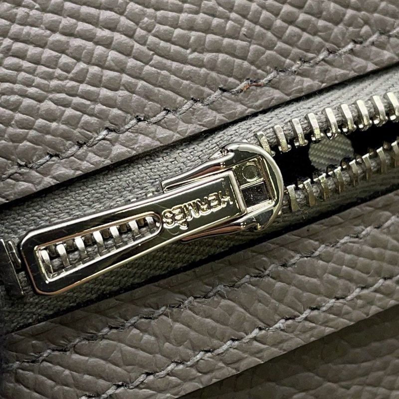 エルメス 二つ折り長財布 シチズンツイル ロング シルクイン グリメイヤー/シルバー金具 エプソン U刻印 メンズ 財布