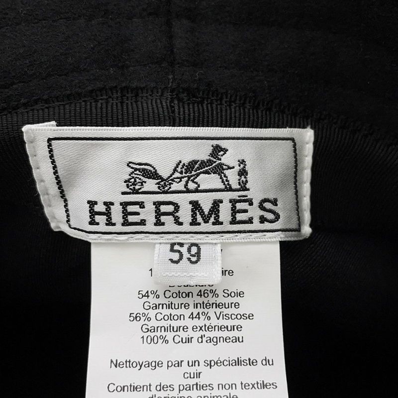 エルメス ハット ハーパー・ラッキー 馬蹄モチーフ カシミヤ サイズ59 HERMES 帽子 黒