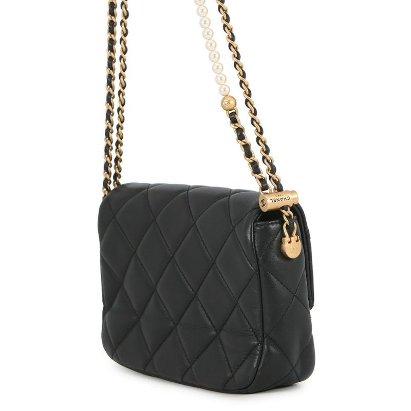 シャネル チェーンショルダーバッグ ミニマトラッセ フェイクパール ラムスキン AS2855 CHANEL バッグ 2ｗay 黒