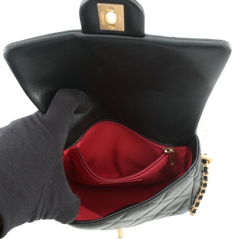 シャネル チェーンショルダーバッグ ミニマトラッセ フェイクパール ラムスキン AS2855 CHANEL バッグ 2ｗay 黒