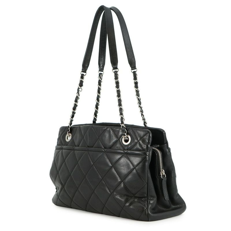シャネル トートバッグ マトラッセ ココマーク ダブルチェーン キャビアスキン A67294 CHANEL ショルダーバッグ 黒