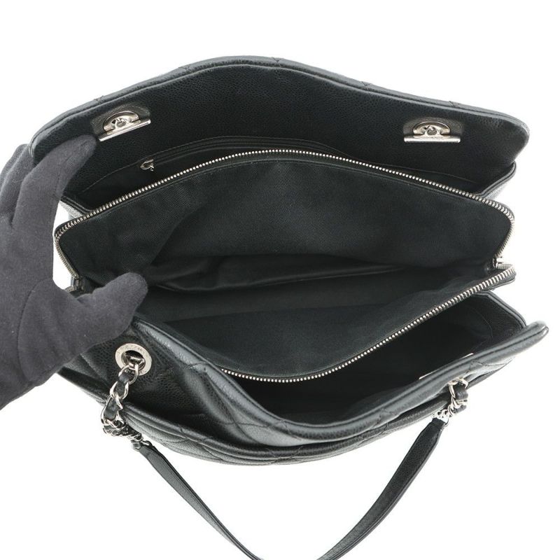 シャネル トートバッグ マトラッセ ココマーク ダブルチェーン キャビアスキン A67294 CHANEL ショルダーバッグ 黒