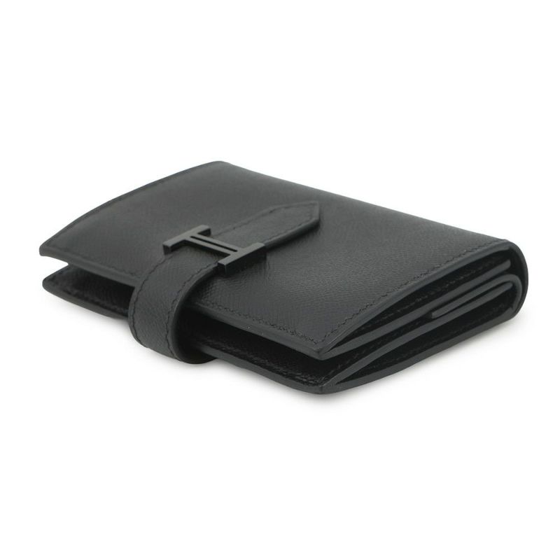 エルメス カードケース ベアン ミニ 小銭入れ付き モノクローム ブラック/ブラック金具 ヴォーマダム K刻印 黒