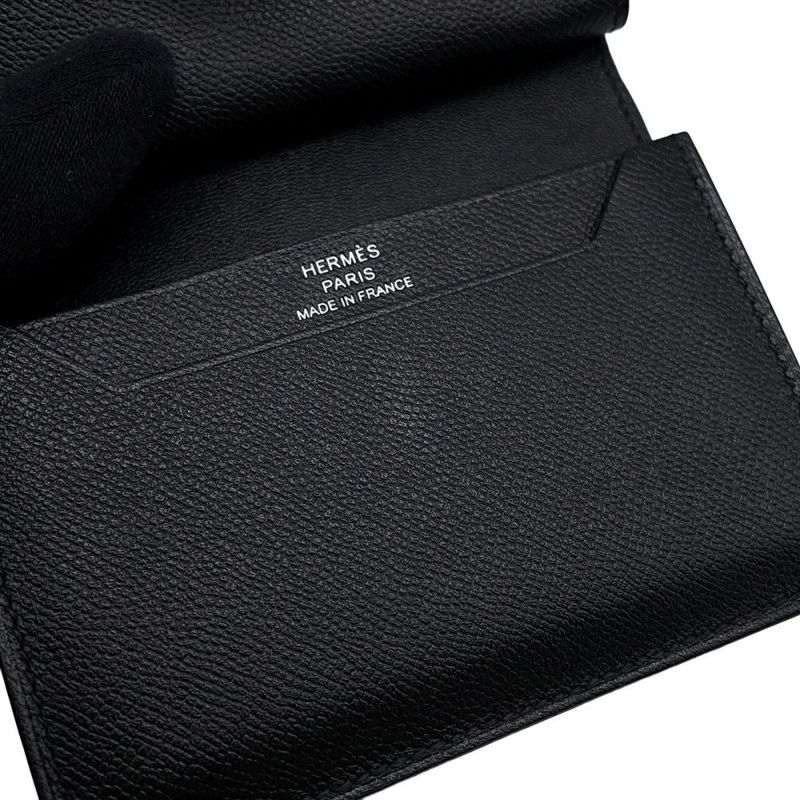 エルメス カードケース ベアン ミニ 小銭入れ付き モノクローム ブラック/ブラック金具 ヴォーマダム K刻印 黒