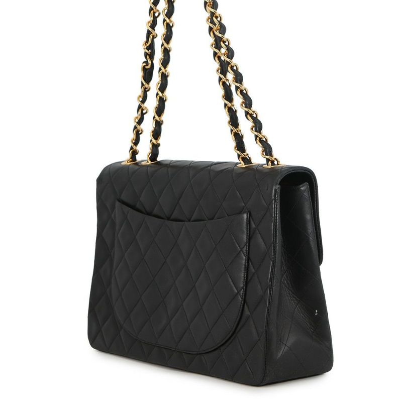 シャネル チェーンショルダーバッグ デカマトラッセ ココマーク シングルフラップ ラムスキン A01094 CHANEL 黒