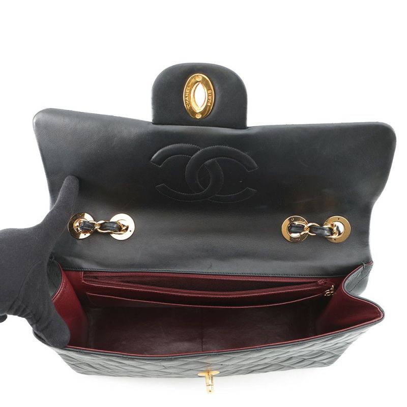 シャネル チェーンショルダーバッグ デカマトラッセ ココマーク シングルフラップ ラムスキン A01094 CHANEL 黒