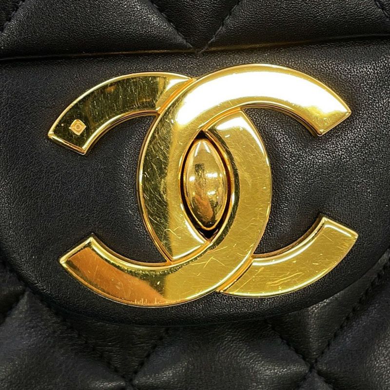 シャネル チェーンショルダーバッグ デカマトラッセ ココマーク シングルフラップ ラムスキン A01094 CHANEL 黒