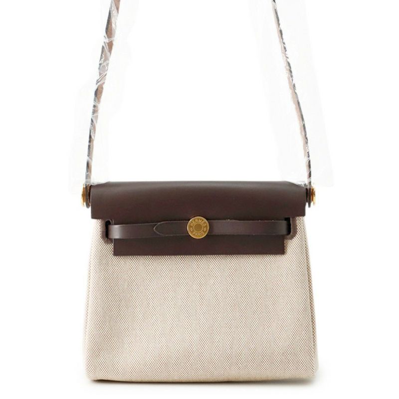 エルメス ショルダーバッグ エールバッグジップ ミニ エベンヌ/エクリュ/ゴールド金具 トワルアッシュ/ヴァッシュハンター K刻印