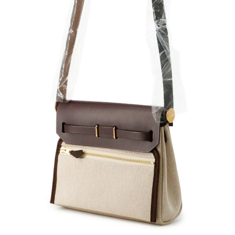 エルメス ショルダーバッグ エールバッグジップ ミニ エベンヌ/エクリュ/ゴールド金具 トワルアッシュ/ヴァッシュハンター K刻印