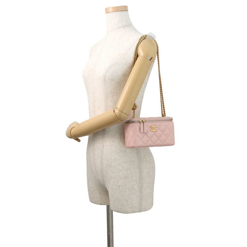 シャネル チェーンショルダーバッグ バニティ ココマーク カメリア マトラッセ ラムスキン AP3301 CHANEL