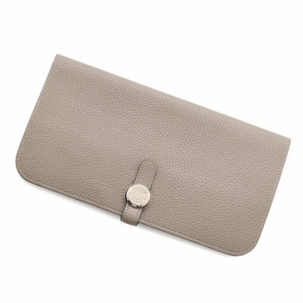 エルメス 長財布 ドゴンロング ヴェルソ グリアスファルト/エトゥープ/シルバー金具 トゴ A刻印 財布