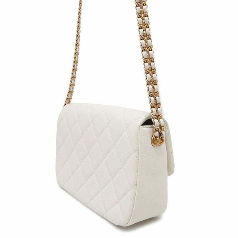 シャネル チェーンショルダーバッグ ココマーク マトラッセ コインモチーフ キャビアスキン AS2528 CHANEL 白