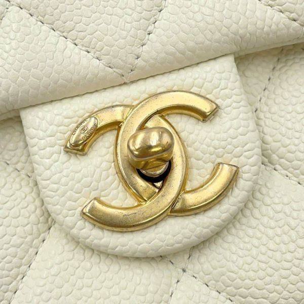 シャネル チェーンショルダーバッグ ココマーク マトラッセ コインモチーフ キャビアスキン AS2528 CHANEL 白