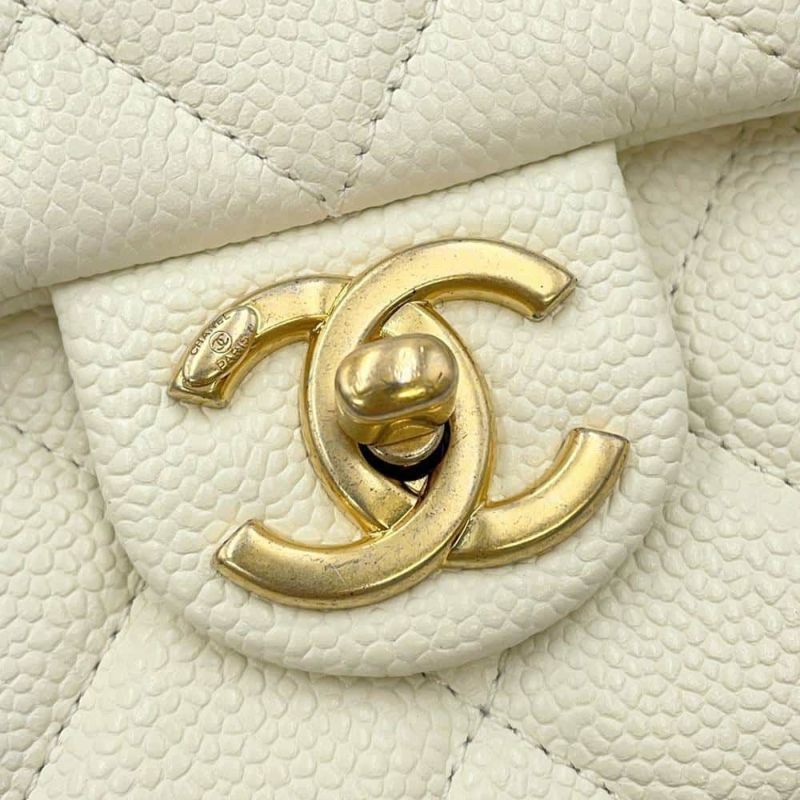 シャネル チェーンショルダーバッグ ココマーク マトラッセ コインモチーフ キャビアスキン AS2528 CHANEL 白