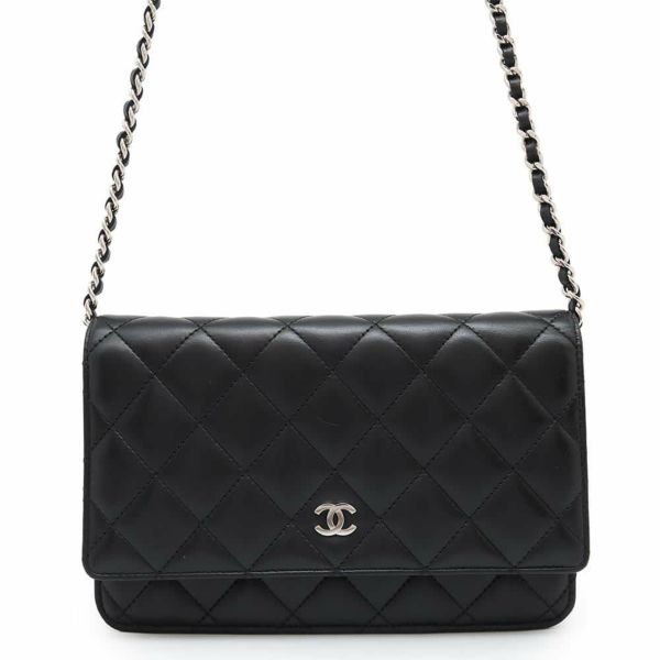 シャネル チェーンウォレット マトラッセ ココマーク ラムスキン キルティング A33814 CHANEL 財布 黒