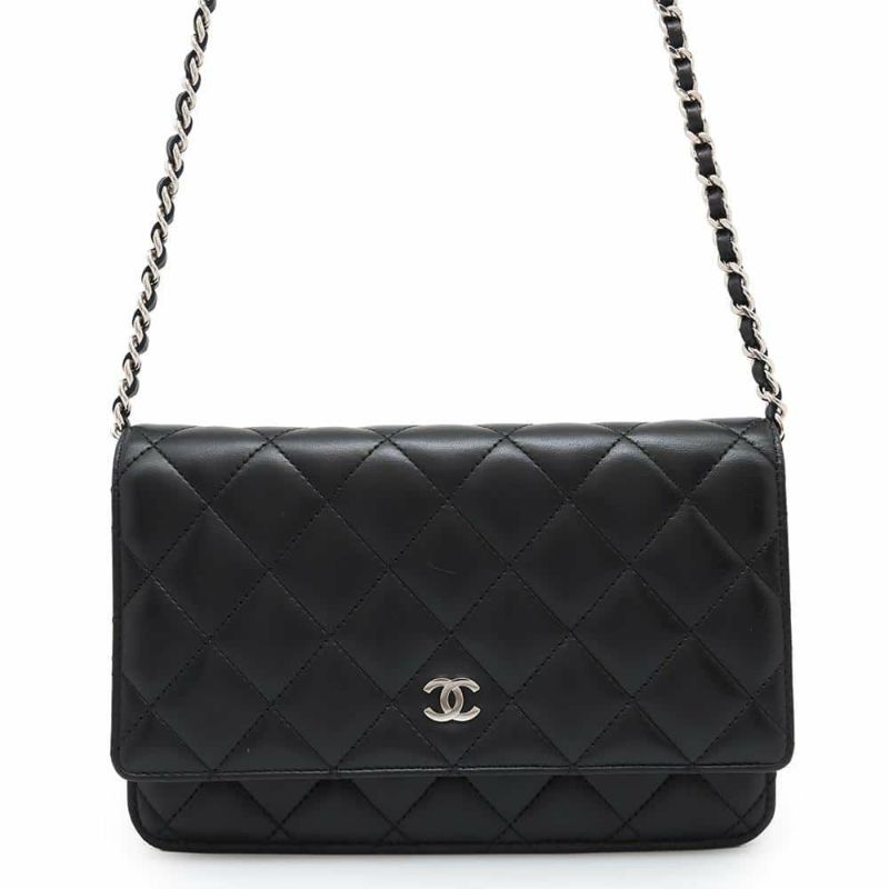 シャネル チェーンウォレット マトラッセ ココマーク ラムスキン キルティング A33814 CHANEL 財布 黒
