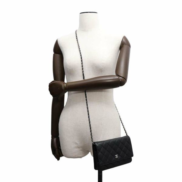 シャネル チェーンウォレット マトラッセ ココマーク ラムスキン キルティング A33814 CHANEL 財布 黒