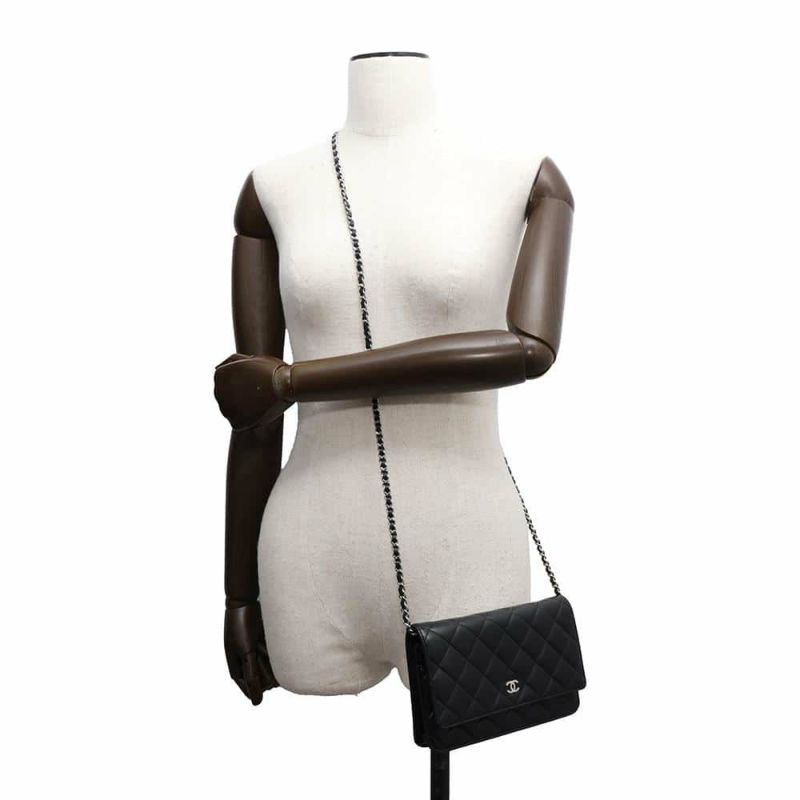 シャネル チェーンウォレット マトラッセ ココマーク ラムスキン キルティング A33814 CHANEL 財布 黒