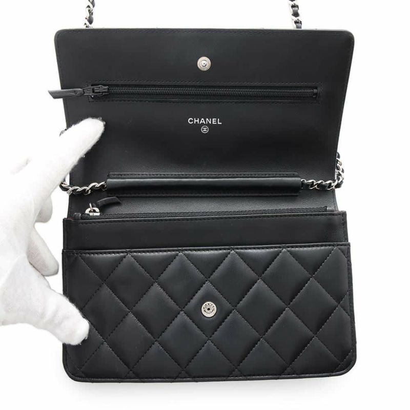 シャネル チェーンウォレット マトラッセ ココマーク ラムスキン キルティング A33814 CHANEL 財布 黒