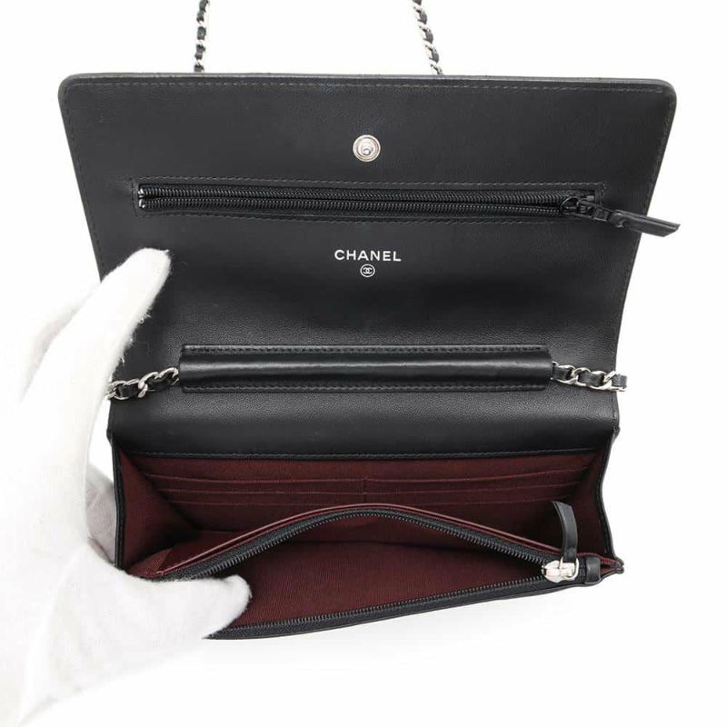 シャネル チェーンウォレット マトラッセ ココマーク ラムスキン キルティング A33814 CHANEL 財布 黒