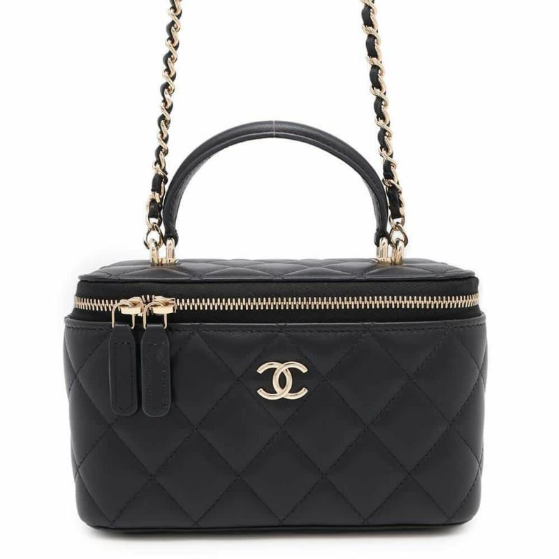 シャネル チェーンショルダーバッグ マトラッセ ココマーク ヴァニティケース ラムスキン AP2199 CHANEL ポーチ 黒