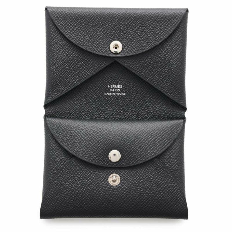 エルメス コインケース カルヴィ デュオ ブラック/シルバー金具 エプソン W刻印 黒