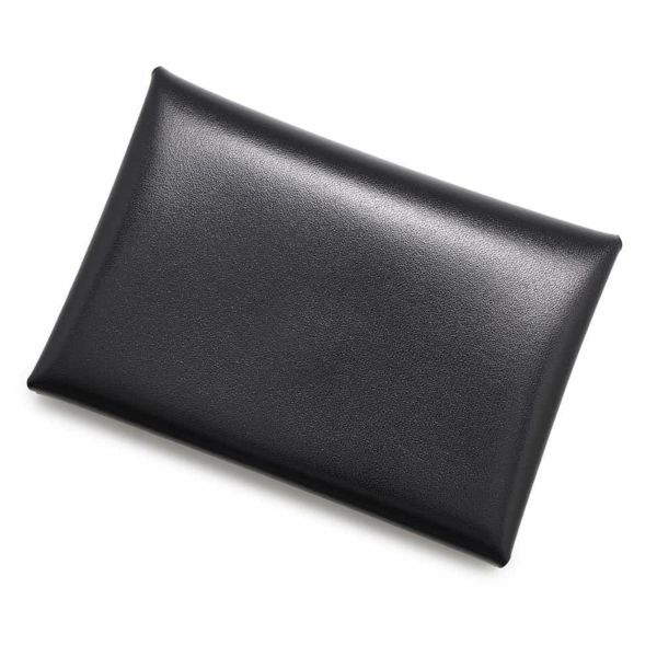 エルメス コインケース カルヴィ デュオ ブラック/シルバー金具 ボックスカーフ W刻印 財布 黒