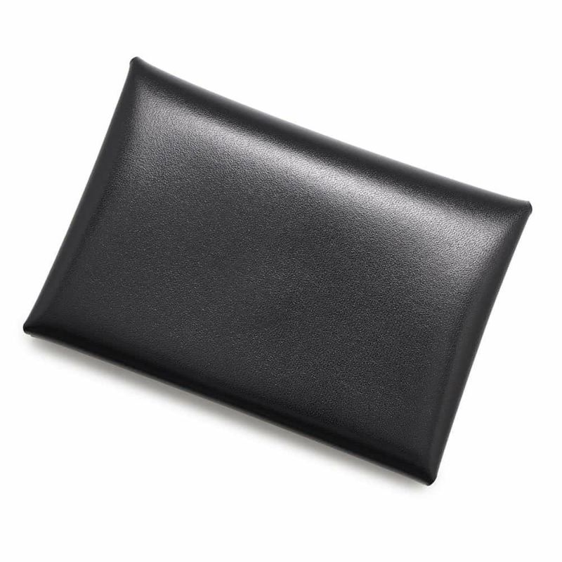 エルメス コインケース カルヴィ デュオ ブラック/シルバー金具 ボックスカーフ W刻印 財布 黒