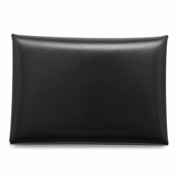 エルメス コインケース カルヴィ デュオ ブラック/シルバー金具 ボックスカーフ W刻印 財布 黒