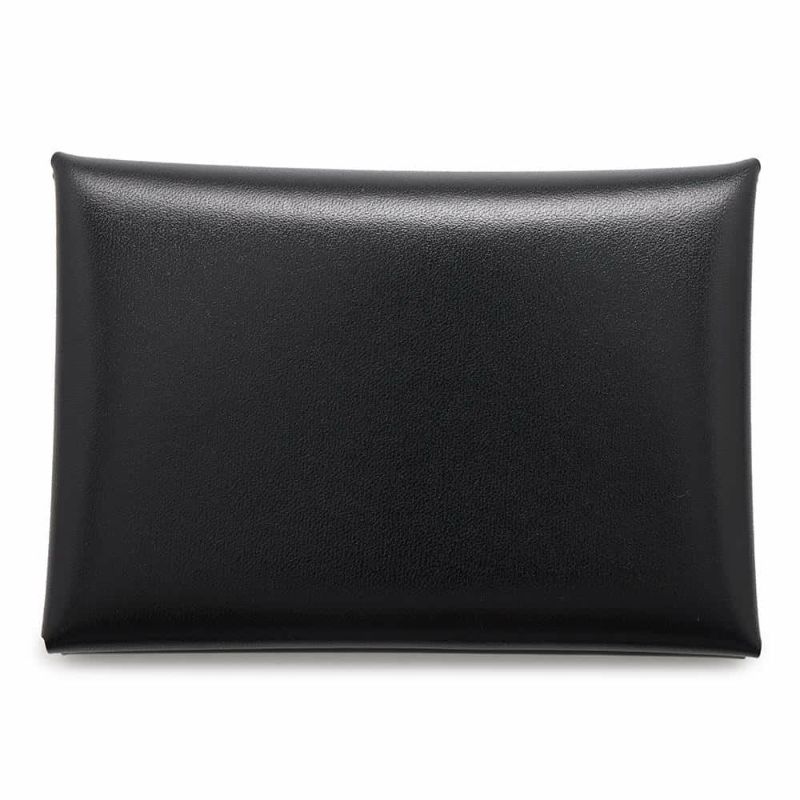 エルメス コインケース カルヴィ デュオ ブラック/シルバー金具 ボックスカーフ W刻印 財布 黒