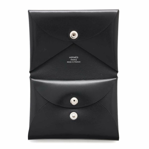 エルメス コインケース カルヴィ デュオ ブラック/シルバー金具 ボックスカーフ W刻印 財布 黒