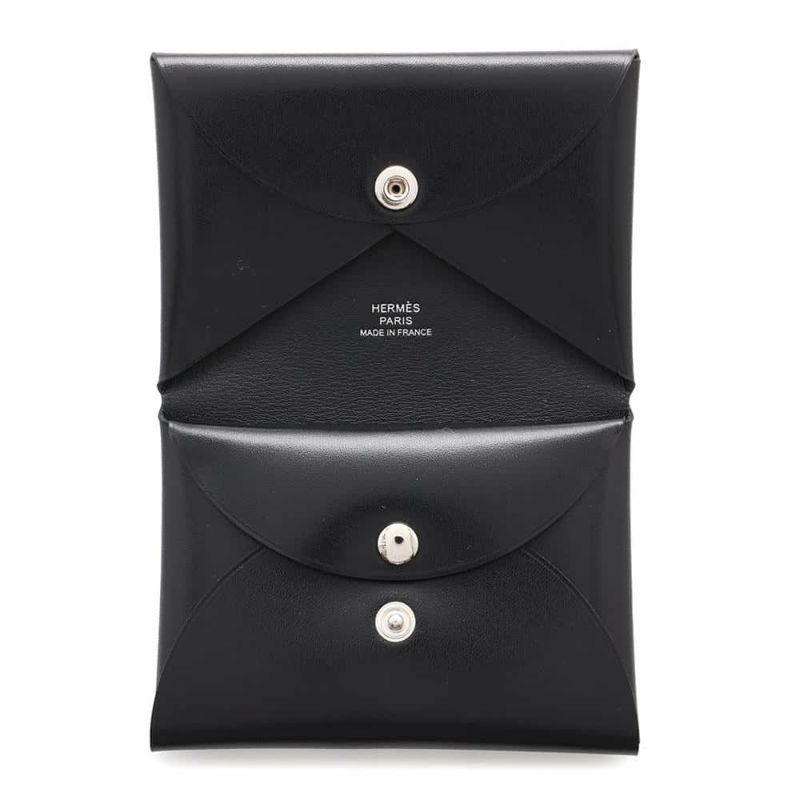 エルメス コインケース カルヴィ デュオ ブラック/シルバー金具 ボックスカーフ W刻印 財布 黒