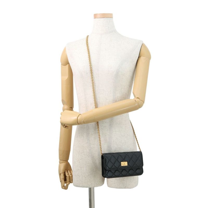 シャネル チェーンウォレット マトラッセ 2.55 ココマーク エイジドカーフレザー AP3169 CHANEL 黒