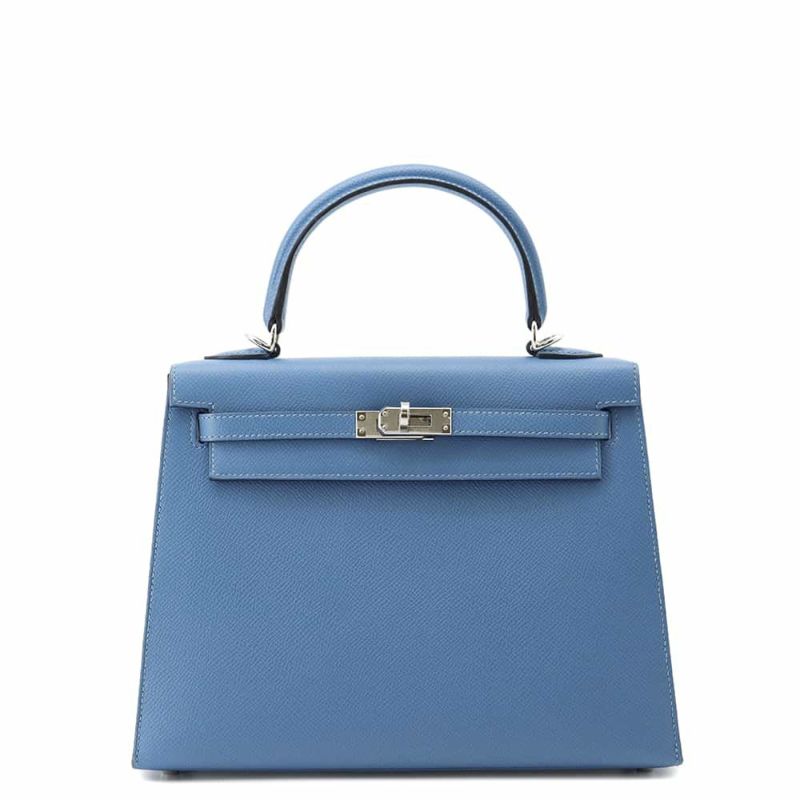 エルメス ハンドバッグ ケリー25 外縫い アズール/シルバー金具 エプソン C刻印 HERMES 2wayショルダー