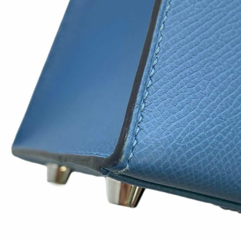 エルメス ハンドバッグ ケリー25 外縫い アズール/シルバー金具 エプソン C刻印 HERMES 2wayショルダー