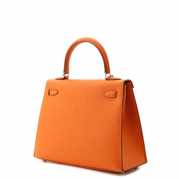 エルメス ハンドバッグ ケリー25 外縫い オレンジ/シルバー金具 エプソン W刻印 HERMES 2wayショルダー