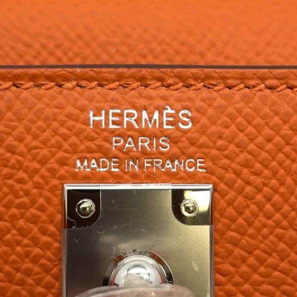 エルメス ハンドバッグ ケリー25 外縫い オレンジ/シルバー金具 エプソン W刻印 HERMES 2wayショルダー