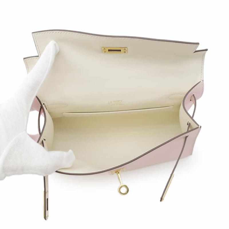 エルメス ハンドバッグ ポシェットケリー ローズサクラ/クレ/ゴールド金具 スイフト W刻印 SPO