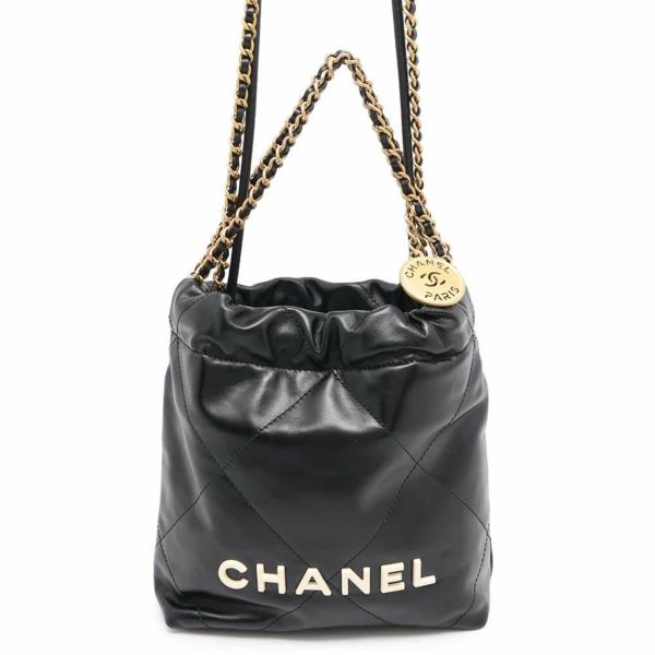 シャネル ハンドバッグ CHANEL 22 ミニ ココマーク シャイニーカーフレザー AS3980 CHANEL 2wayショルダーバッグ 黒