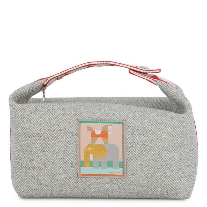 エルメス ポーチ ブリッド・ア・ブラック アニモー・ブロックGM グラニット/シルバー金具 トワル・シェヴロン