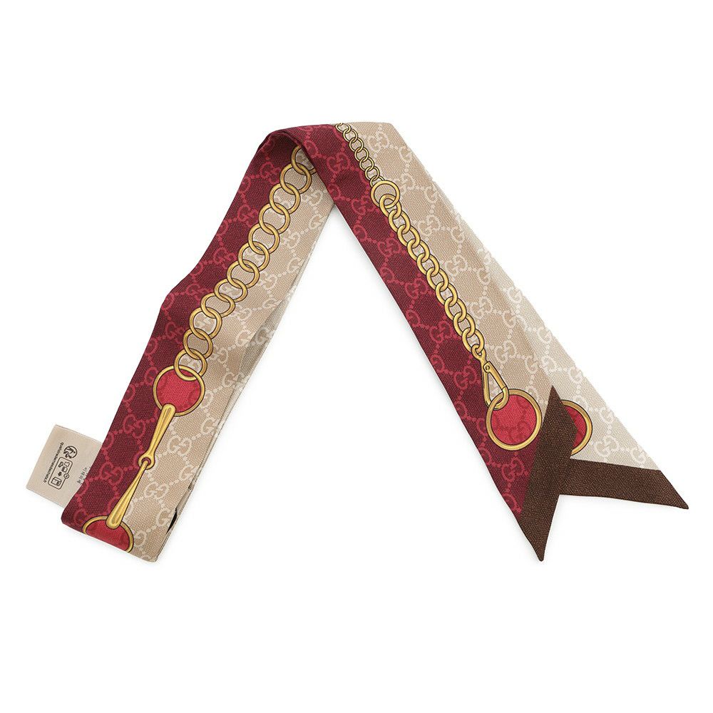 グッチ スカーフ GG チェーン ホースビット プリント シルクツイル リボン シルク 774819 3G001 GUCCI