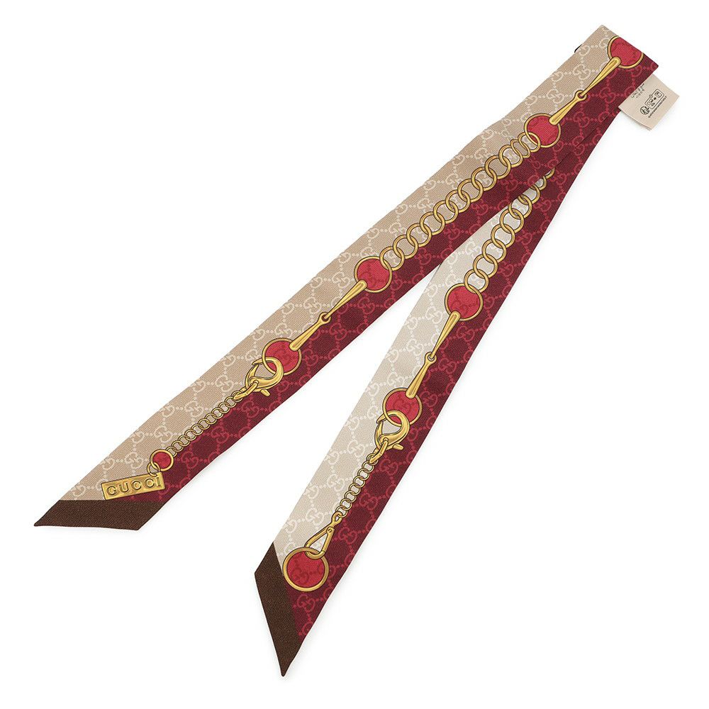 グッチ スカーフ GG チェーン ホースビット プリント シルクツイル リボン シルク 774819 3G001 GUCCI