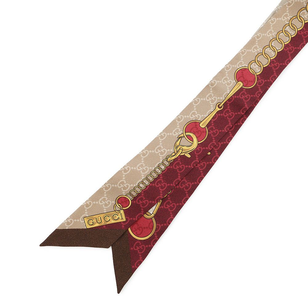 グッチ スカーフ GG チェーン ホースビット プリント シルクツイル リボン シルク 774819 3G001 GUCCI