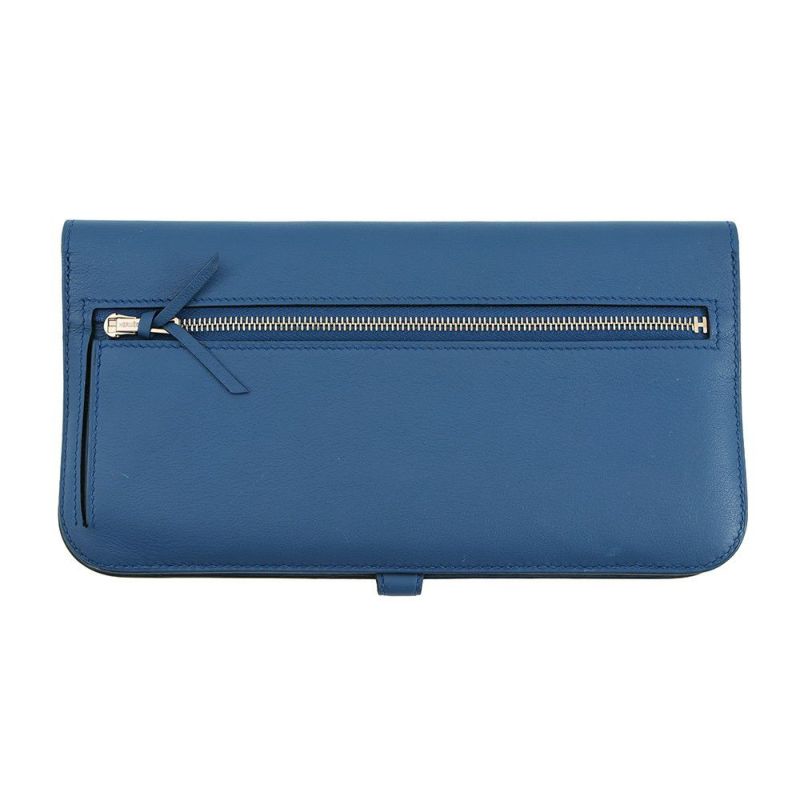 エルメス 長財布 ドゴンロング ブルーアガット/シルバー金具 スイフト C刻印 HERMES 財布
