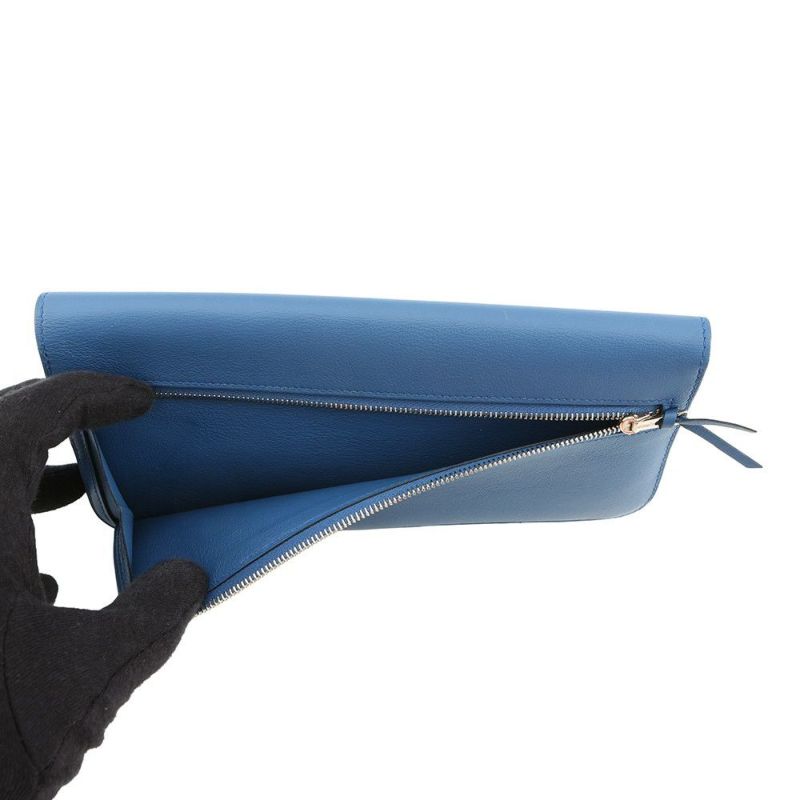 エルメス 長財布 ドゴンロング ブルーアガット/シルバー金具 スイフト C刻印 HERMES 財布