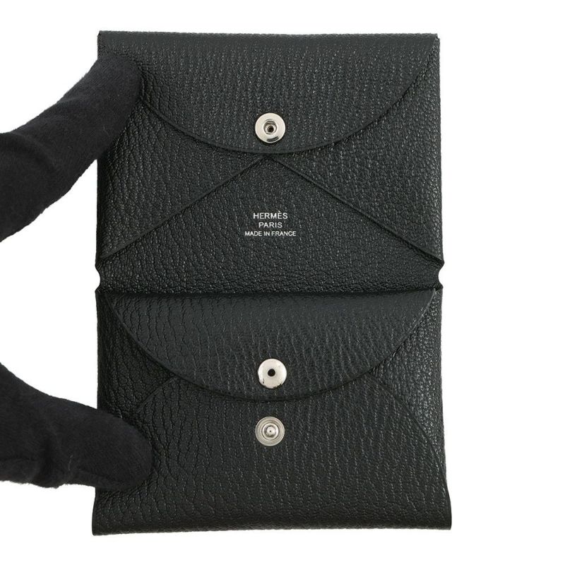 エルメス コインケース カルヴィ デュオ ブラック/シルバー金具 シェブルミゾル Z刻印 財布 黒